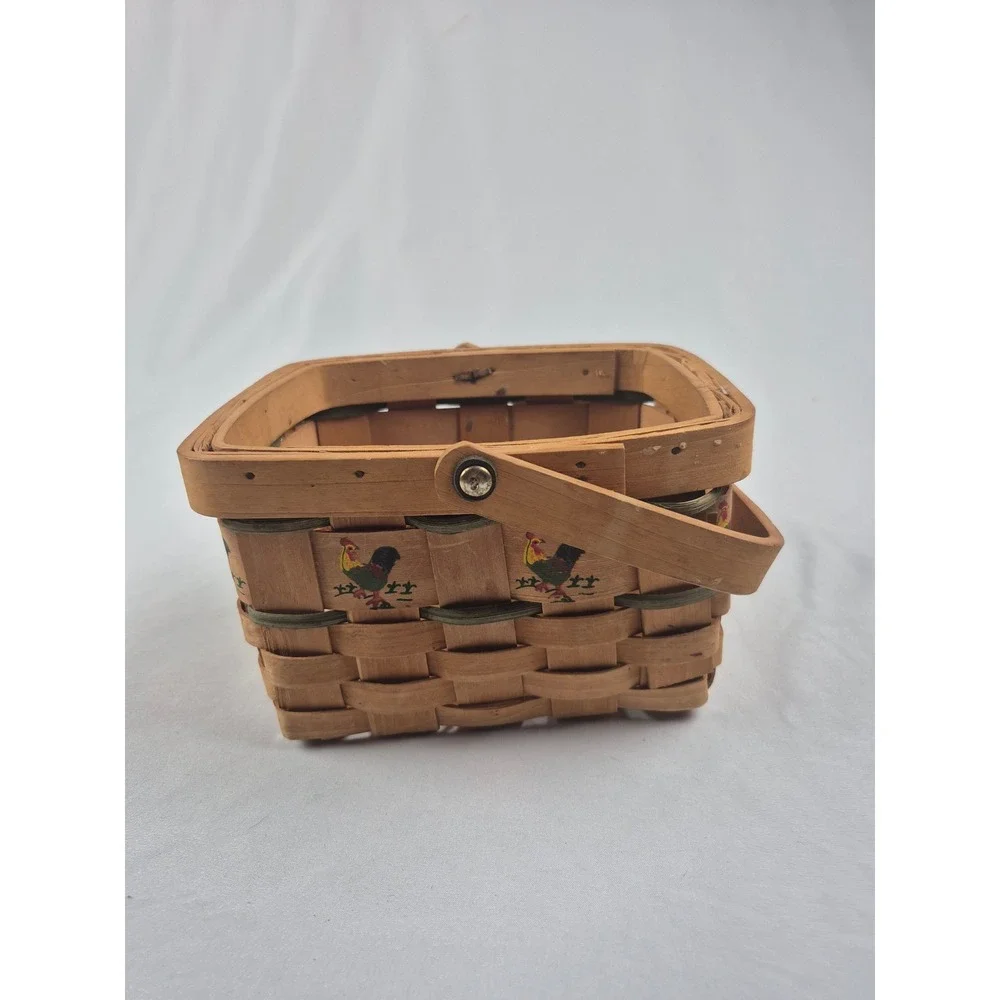 Vintage Woven Wood Chicken Rooster Egg Gathering‎ Basket Farmhouse Decor Rustic